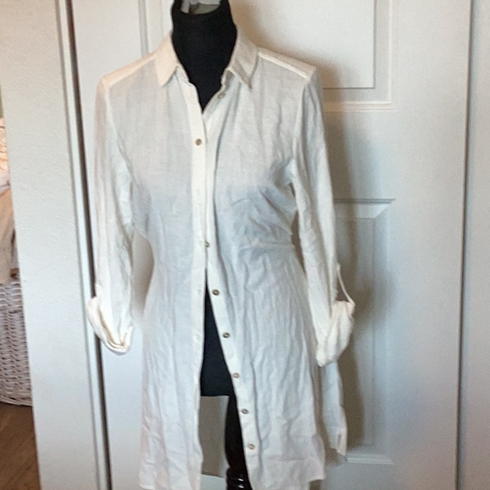 Cotton Club Off White Button-Up Shirt Dress XS